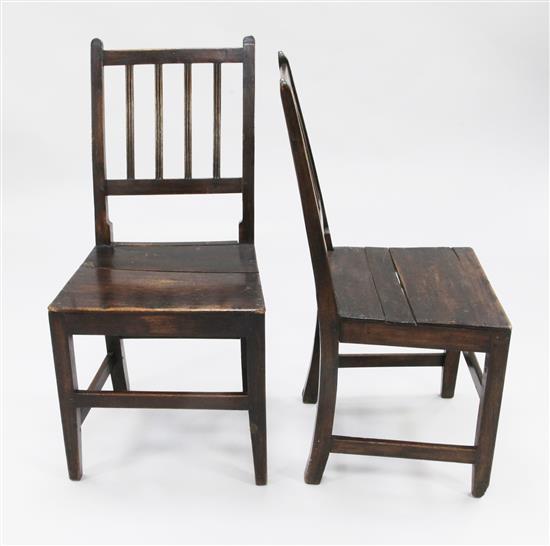 Six George III country oak dining chairs(-)